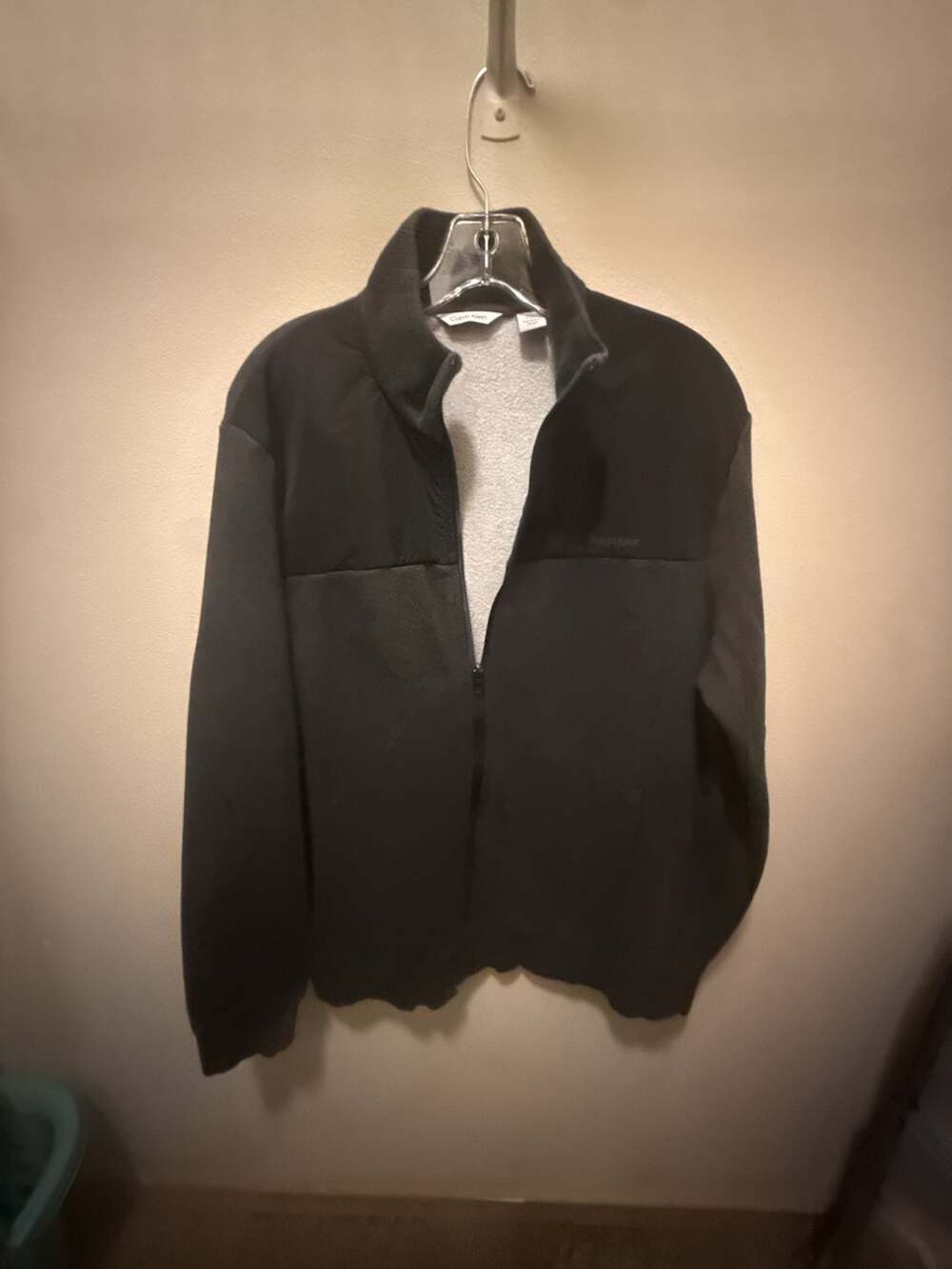 Calvin Klein Men's Black Full-Zip Fleece Jacket with Contrast Overlay